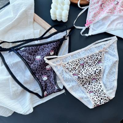 Dames Spring og Sommer Sexy Leopardmønster Søt Tegneseriekatt Isilke Truser