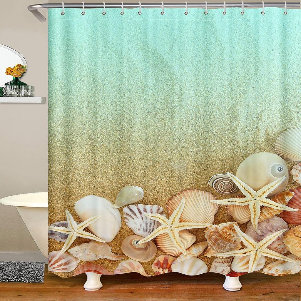 Beach Coastal Shower Curtain Summer Hawaii Ocean Seaside Sunset Sunrise Shower Curtains For Bathroom Waterproof Bath Curtain