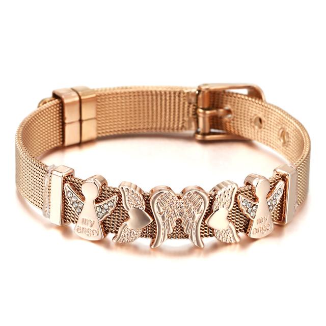 Fashion Stainless Steel Mesh Bracelets For Women Girls Original Charm Watch Belt Bracelet Angel Beads Bangle Gift