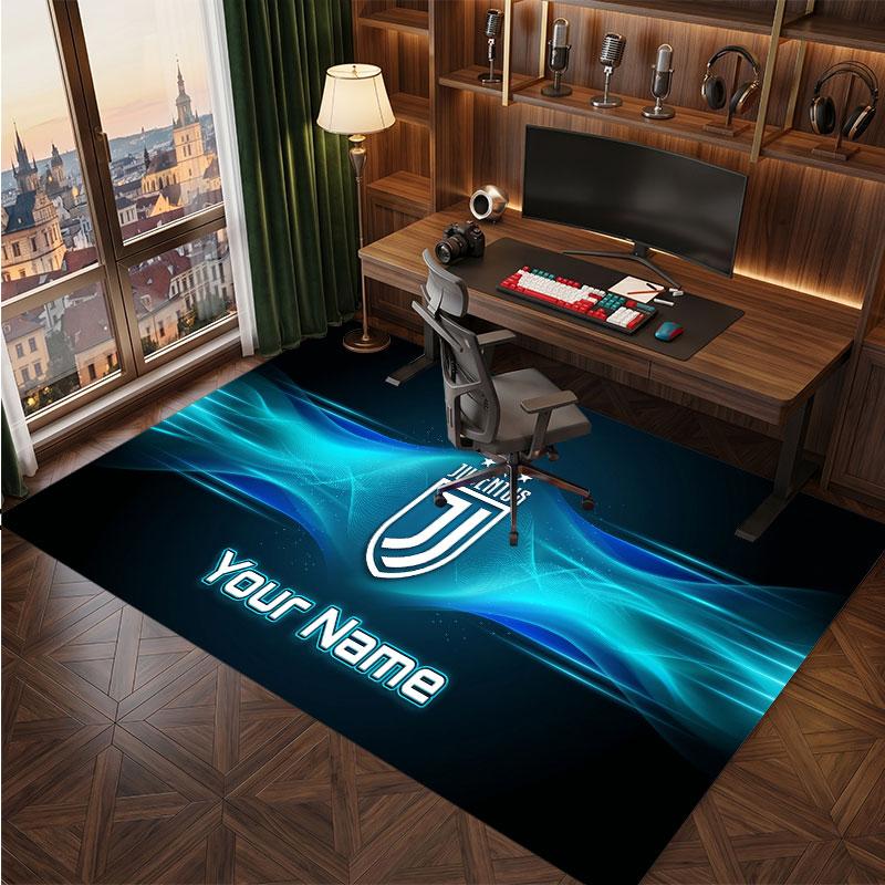 Juventus FC Custom Crystal Velvet Rug, Personalized Name Text Print, Football Logo Soft Non‑Slip Floor Mat Home Decor Gift