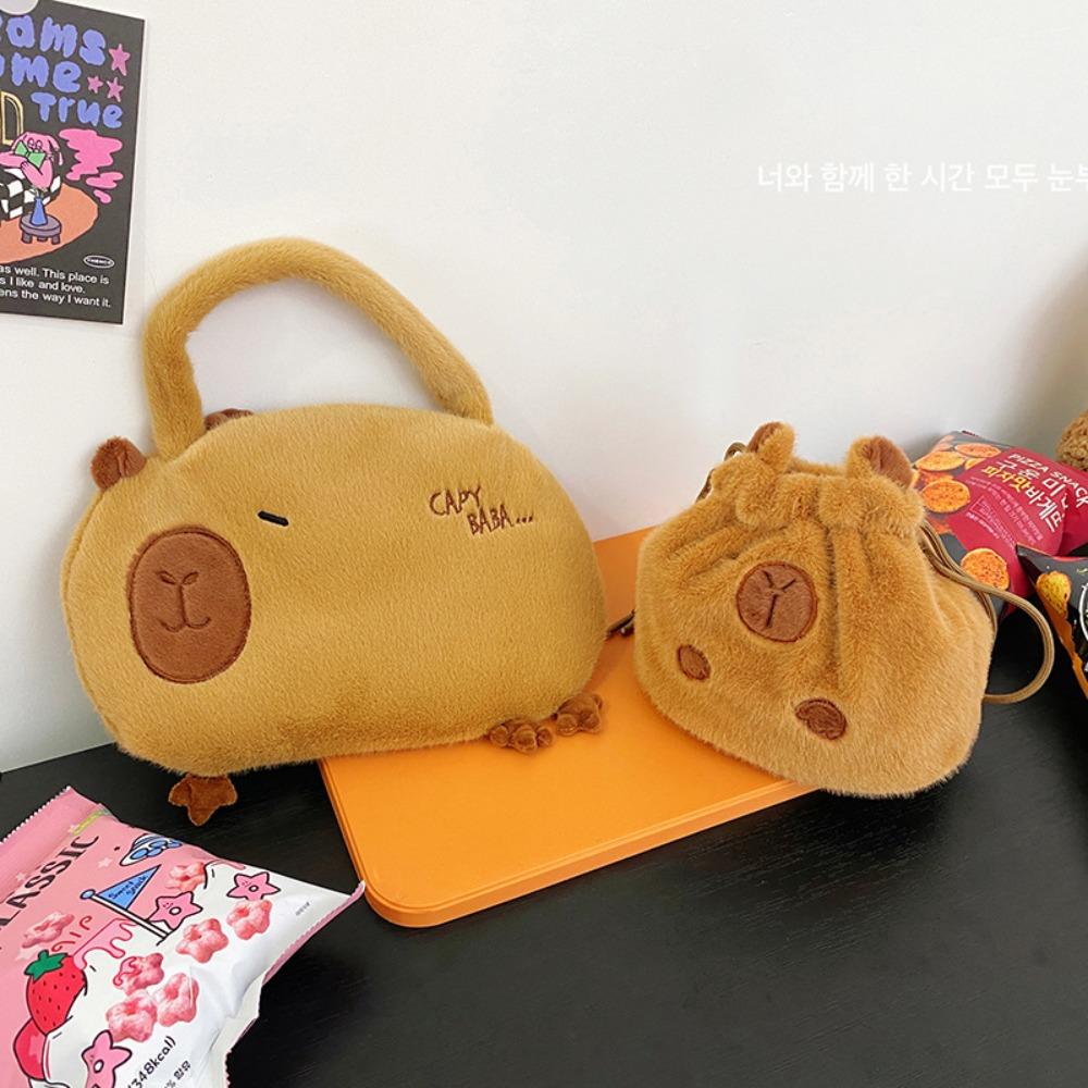 Large Capacity Capybara Plush Shoulder Bag Plush Capybara Cartoon Crossbody Bag Kids Birthday Gift