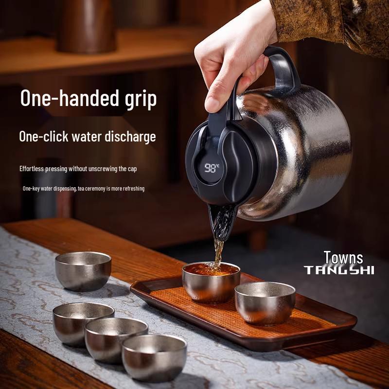 Tangsi Pure Titanium Stewing Teapot 2026 - Portable Insulated White Tea Kettle with Water Separation