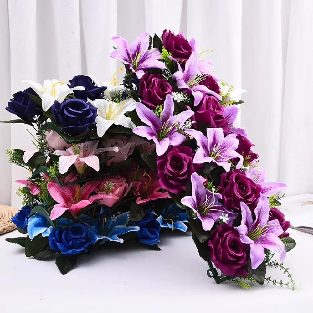 Rose&lily Fake Flowers Silk Wall Wedding Flower Fashion Simulated Flower  Party Stage Supplies
