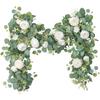 180cm Faux Eucalyptus Vine With Peony Flower Wall Decor Hanging Plastic Greenery Garland For Home Pipe Concealment Decoration