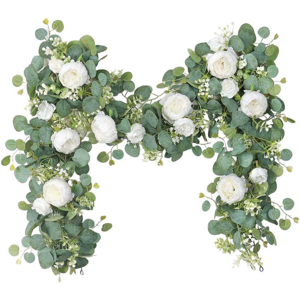 180cm Faux Eucalyptus Vine With Peony Flower Wall Decor Hanging Plastic Greenery Garland For Home Pipe Concealment Decoration