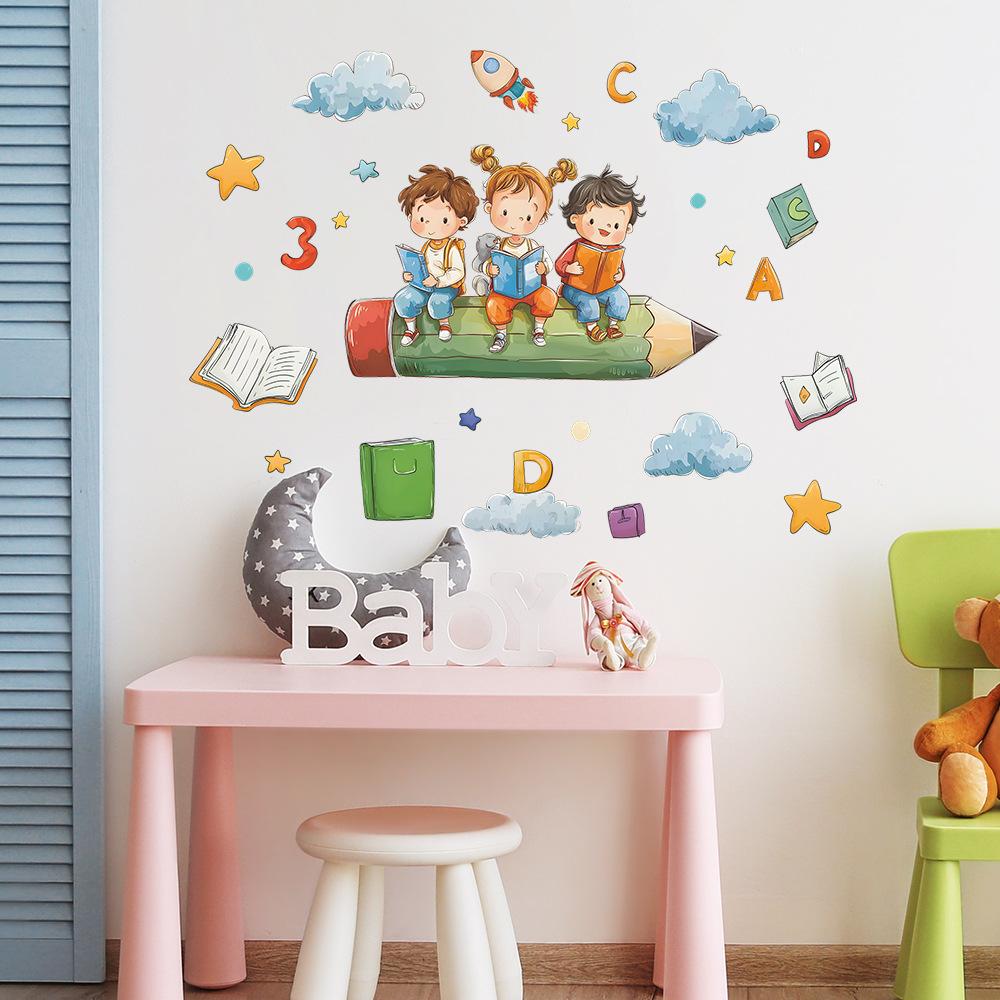 Creative Explorer In Ocean of Books Wall Sticker Imaginative Educational Self-Adhesive Removable Decor for Study Room Bedroom Kids Room