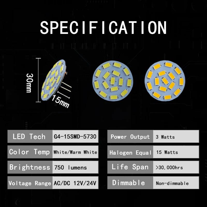 Mini 1W 2W 3W 3.5W G4 Back Pin Round Board LED Bulb DC 12V 24V Lamp For Car Boat Home Spotlight Cabinet Lighting Replace Hologen
