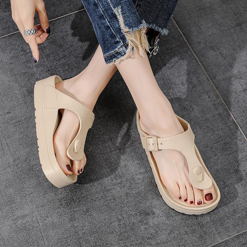 2026 New Ladies' EVA Casual Simple Buckle Flat Heel Set with Clip On Feet Flip Flops In Large Size