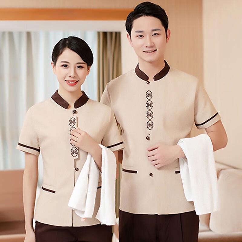 Teluoman Short-Sleeve Housekeeping Work Uniform Top