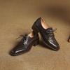 Krazing Pot Sheepskin Autumn Winter Shoes Lace Up Med Heels Size 42 Square Toe Brown Color Pumps