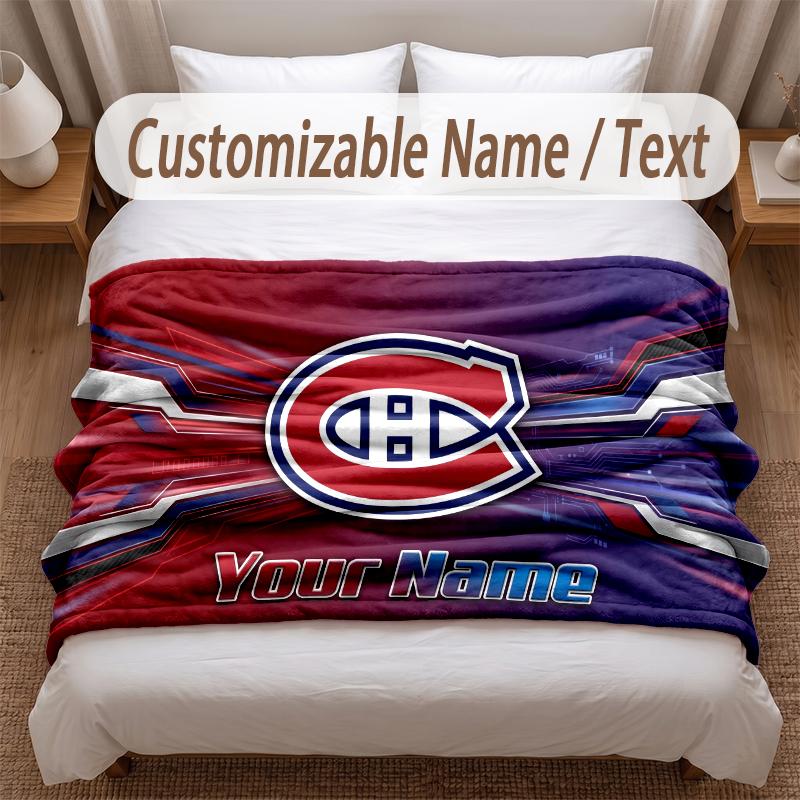 Montreal Canadiens Printed Flannel Blanket Custom Name Text Soft Warm Throw For Bedroom Holiday Gift
