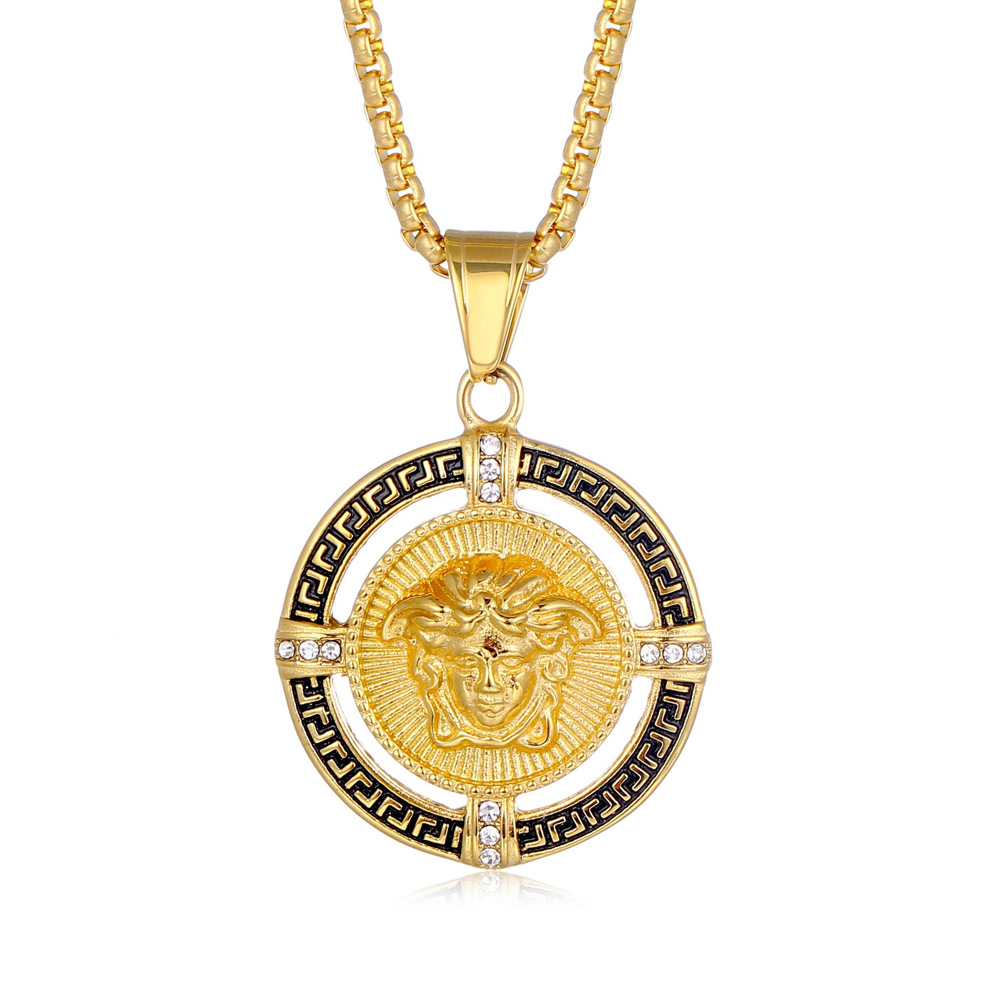 2026 Jewelry Fashion Trend Inlaid Zircon Men s Exquisite Jewelry Necklace Accessories Round Brand Cross Portrait Pendant 60CM