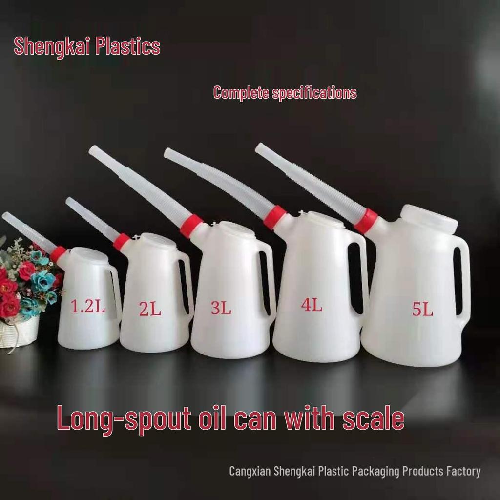 5L Long Spout Plastic Engine Oil Jug with Scale for Boat and Car Use