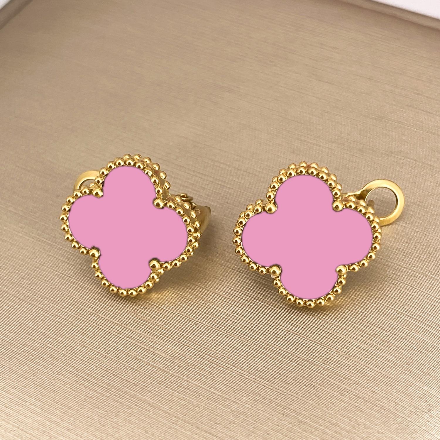 

Серьги-четырехлистный клевер 15 мм с пряжкой из перламутра, полностью радиевый, женские темпераментные простые серьги