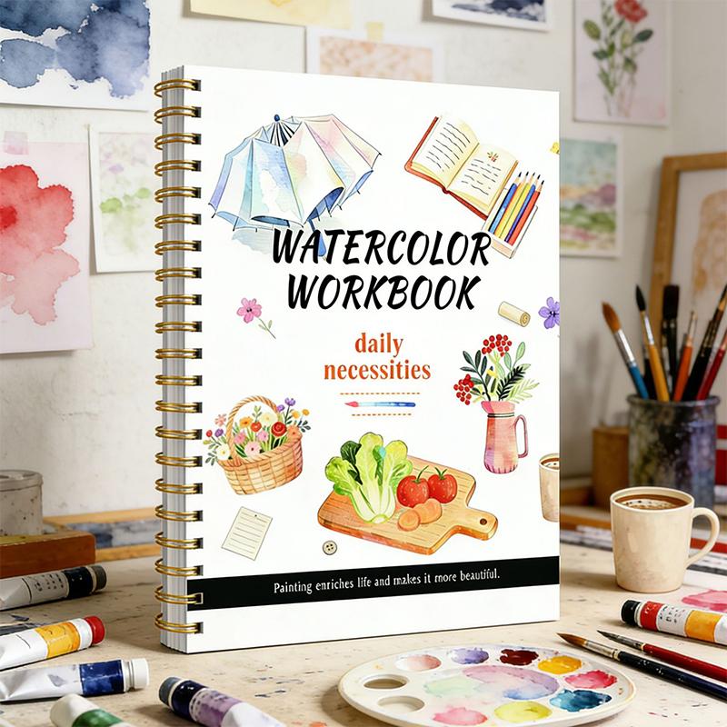 Cuaderno de Acuarela de Flores con Espiral Papel Grueso Guías Fáciles Para Principiantes Práctica Diaria de Arte