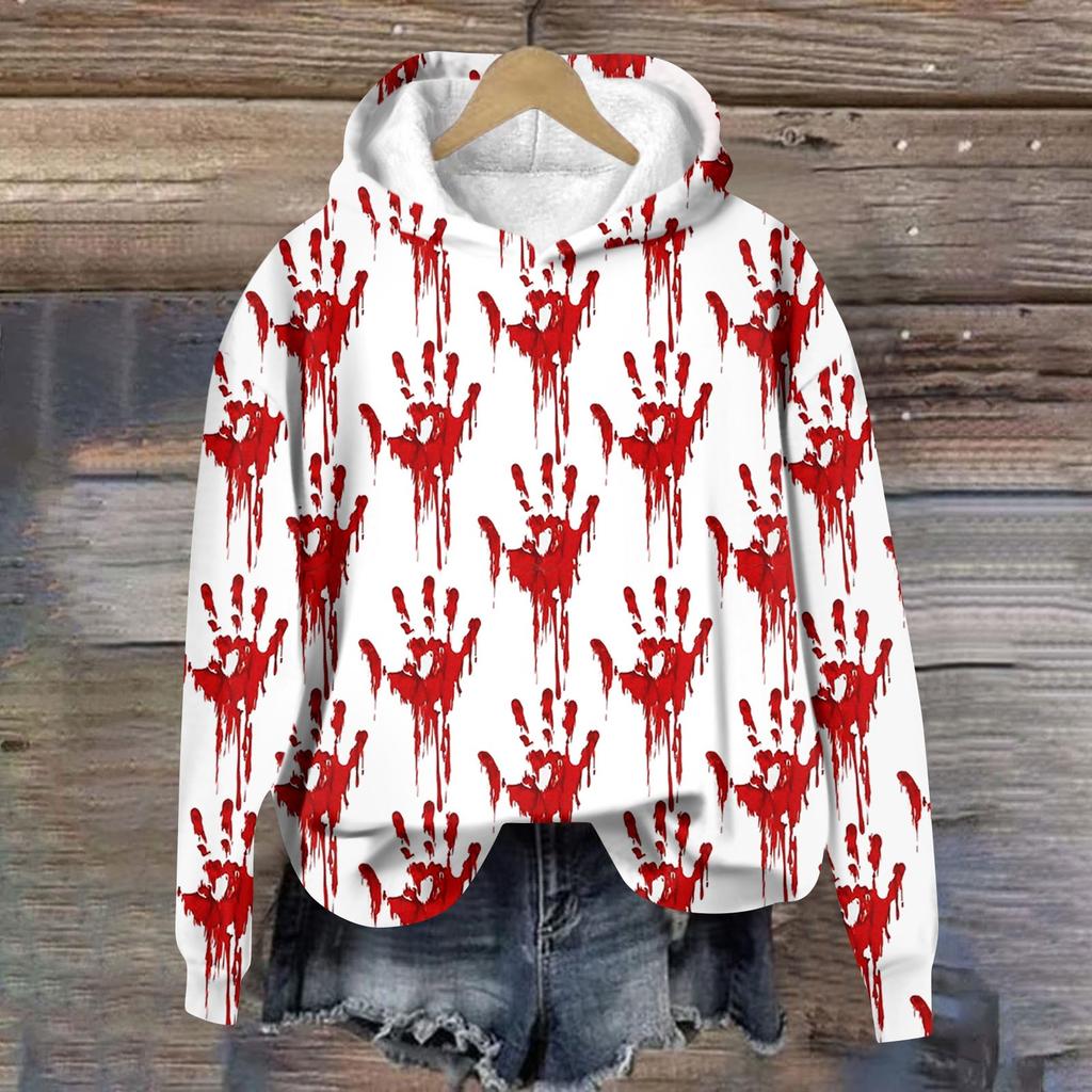 Women's Casual Fashion Wine Turkey Family Print Long Sleeve O-Neck Pullover Hoodies