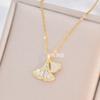 Full Diamond Ginkgo Leaf Necklace Women'S Premium Temperament Versatile Zircon Pendant Delicate Necklace
