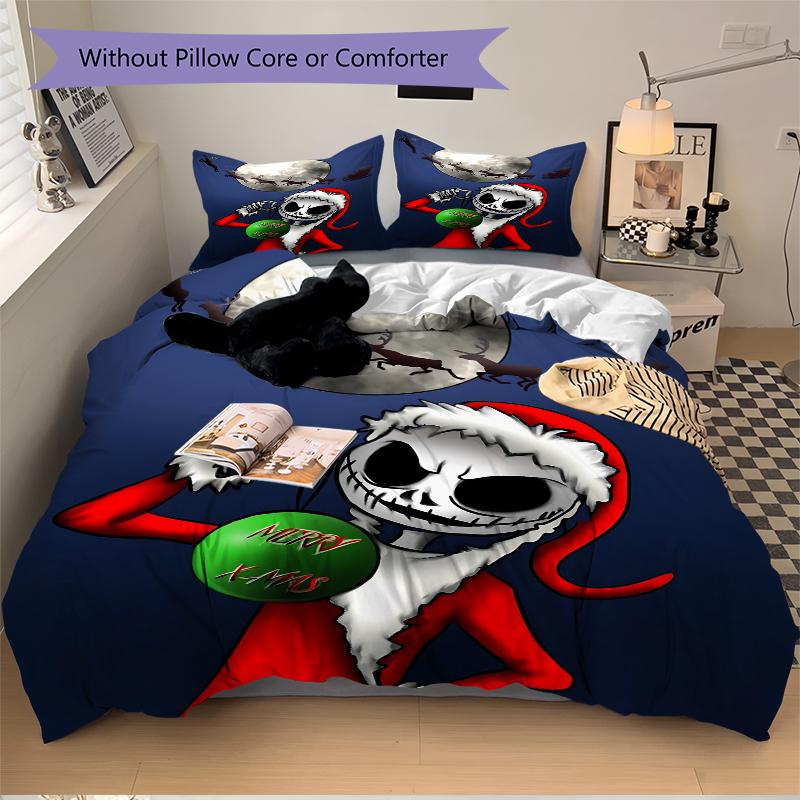 3Pcs Christmas Jack Skellington Bedding Set Quilt Cover Pillowcase Home Christmas Xmas Halloween Gift 1 Duvet Cover 2 Pillowcase S921457