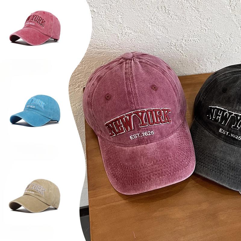 Retro English Letter Embroidered Baseball Cap New Style Wash Cotton Denim Baseball Cap Men and Women Sun Protection Sun Hat