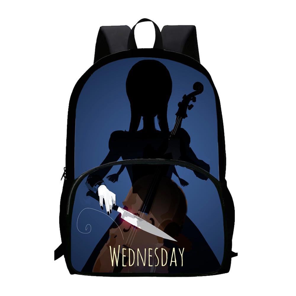 Wednesday Addams Print Backpack With Large Capacity Oxford Fabric School Bag For Teens