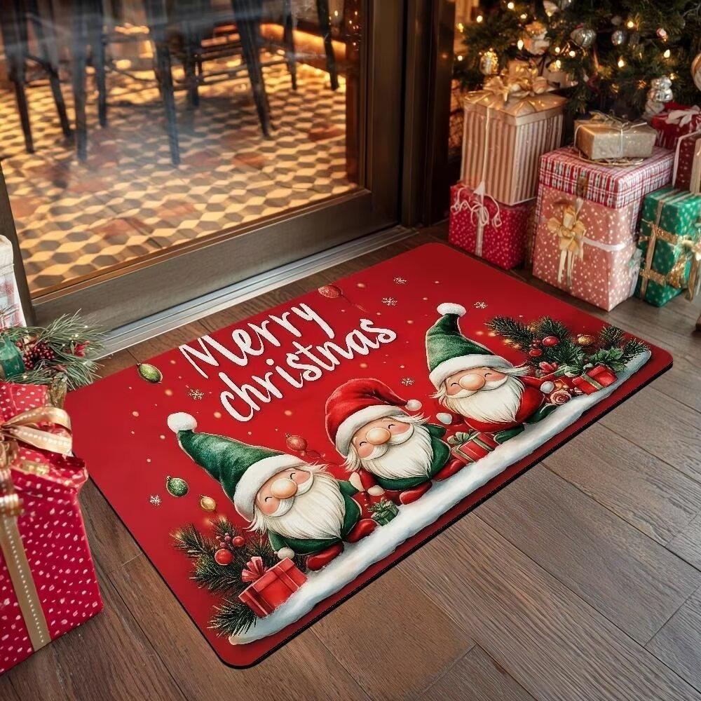 Christmas Dwarf Carpet Mat Merry Christmas Holiday Non Slip Carpet Snowman Santa Claus Pattern Home Entrance Foot Mat