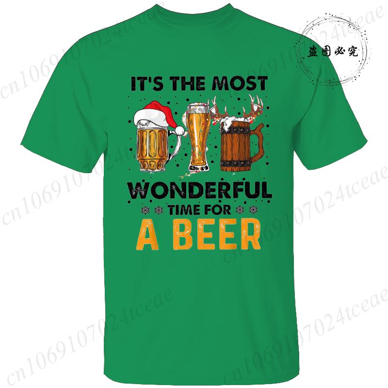 Men's Funny T-shirt Clothing It's The Most Wonderful Time for A Beer Christmas Tee Shirt Reindeer Drinking Graphic Tees Clothing