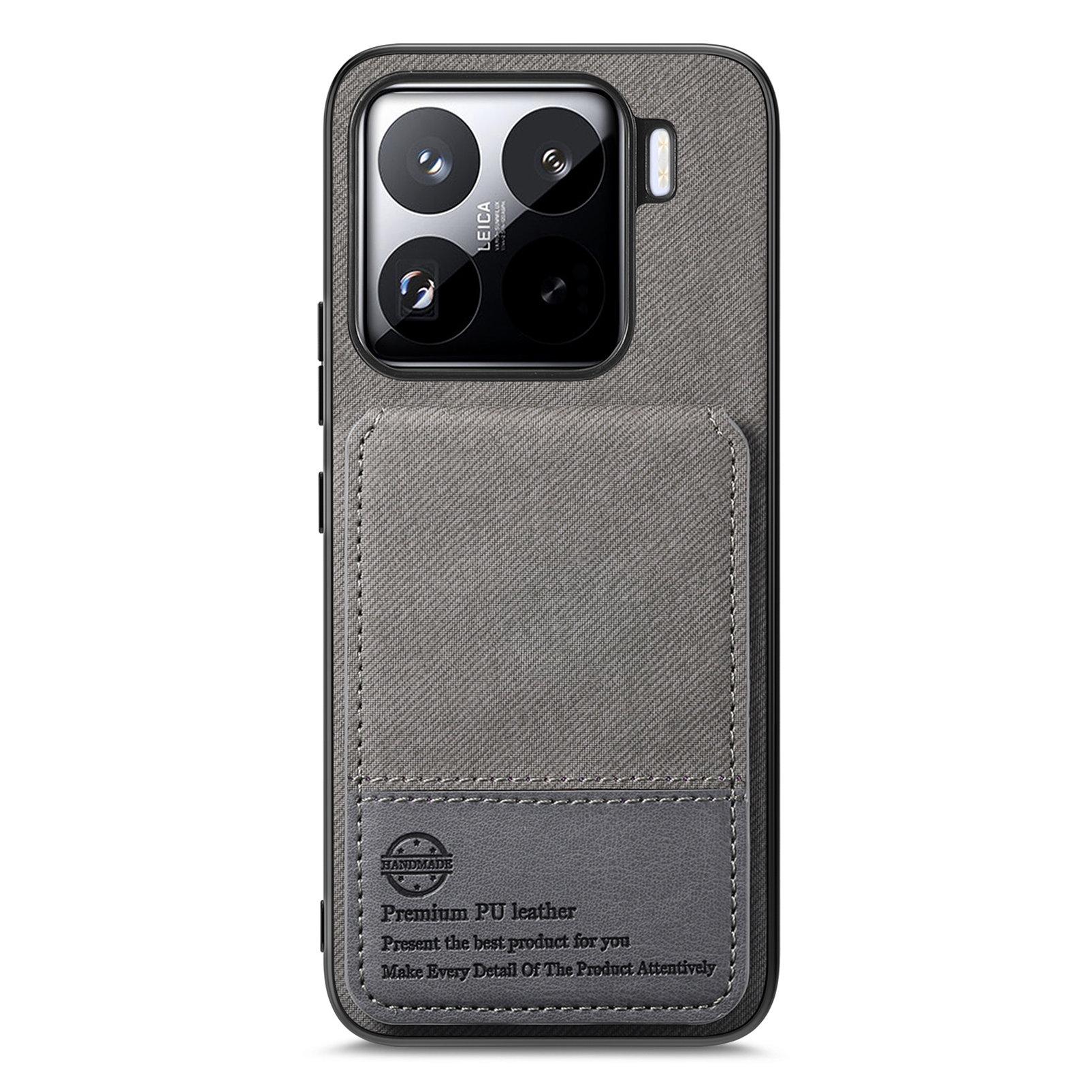 

For Xiaomi 15 Pro Case Cloth Texture Leather+PC+TPU RFID Blocking Phone Cover with Card Holder Grey