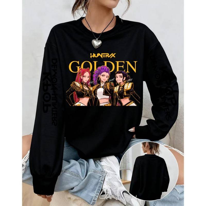 Fashion Women's T-shirt Demon Hunters Anime Print Girl Daily Casual Pullover Spring And Autumn Long Sleeve Sweatshirt Women's Top Tees Clothing