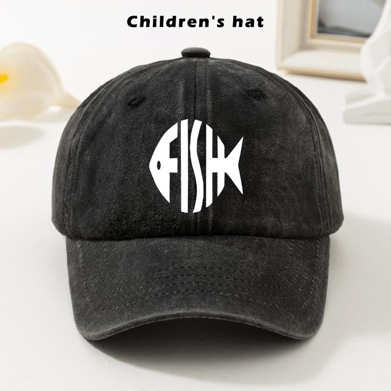 Fish Skeleton Graphic Washed Baseball Cap Unisex Adjustable Outdoor Cotton Curved Brim Hat One Size