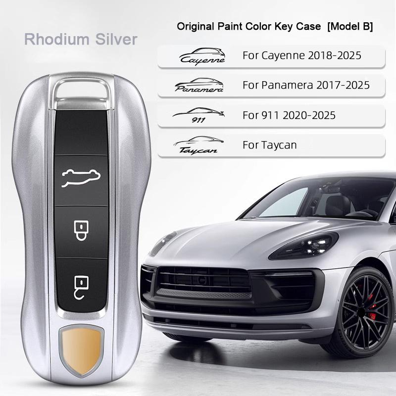 Car Key Paint Case Bordeaux Red Shell Replacement for Porsche Cayenne Mancan Panamera 911 718 Boxster Cayman Taycan 2010-2024