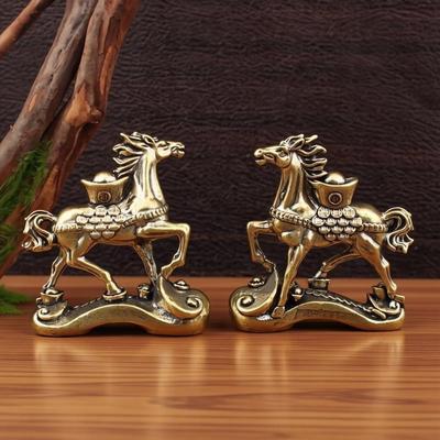 Brass Horse Step On Coins Lucky Statue Feng Shui Desk Ornament Zodiac Animal Figurines Miniatures Pure Copper Crafts Collections