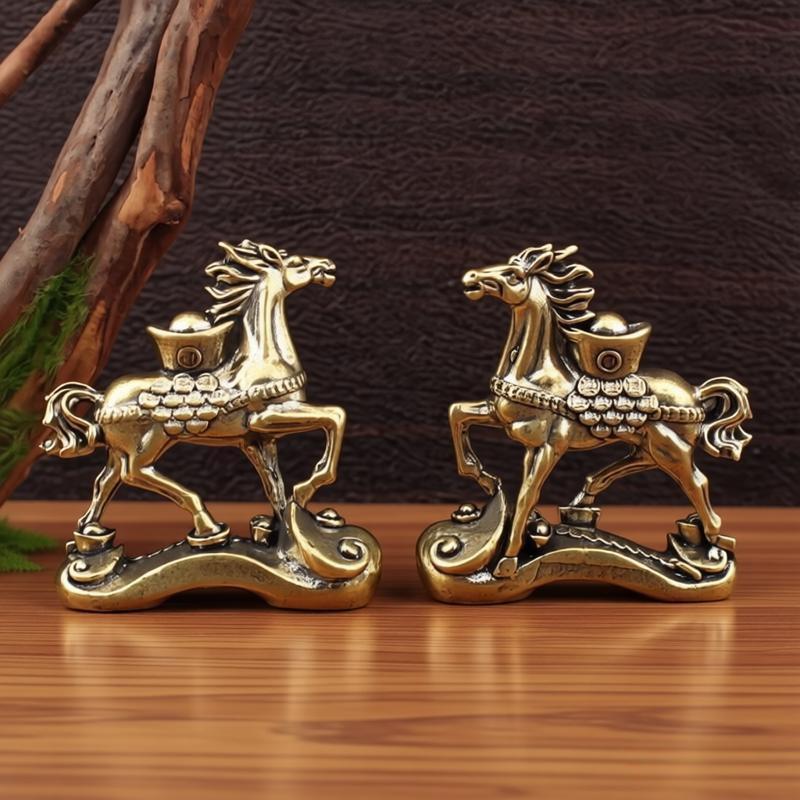 Brass Horse Step On Coins Lucky Statue Feng Shui Desk Ornament Zodiac Animal Figurines Miniatures Pure Copper Crafts Collections