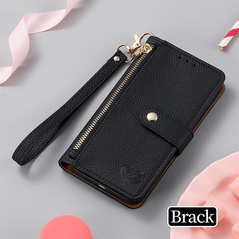Lanyard Zipper Leather Wallet Anti-theft Case For Huawei Honor 50 Pro 60 70 80 SE 90 Lite X6 X8 X6A X7A X9A Wrist Strap Cover