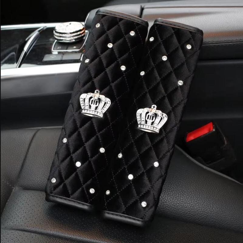 High Quality Soft Plush Diamond Crown Car Safety Seat Belt Cover Auto Shoulder Pad Protect Universal Car Interior Accessories