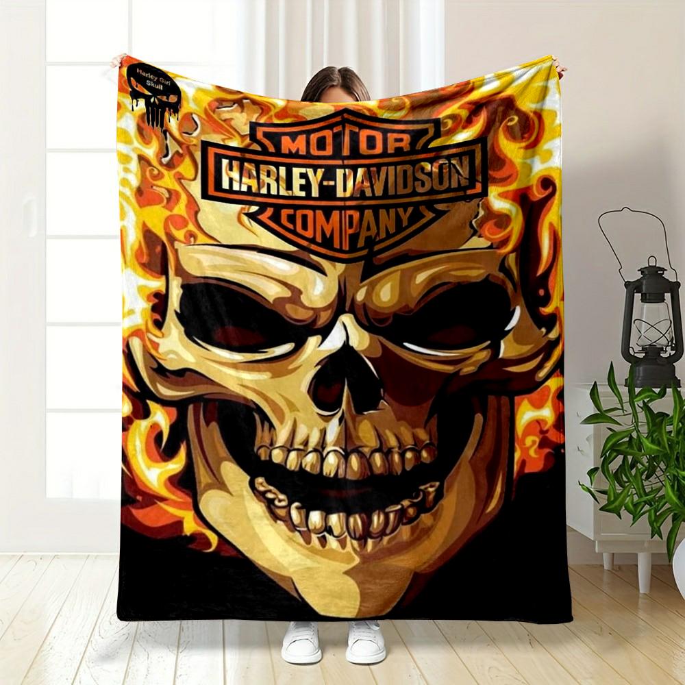 Harley-Davidson Skull Design Blanket Flannel blanket for bedroom, living room, sofa, and nap sofas.