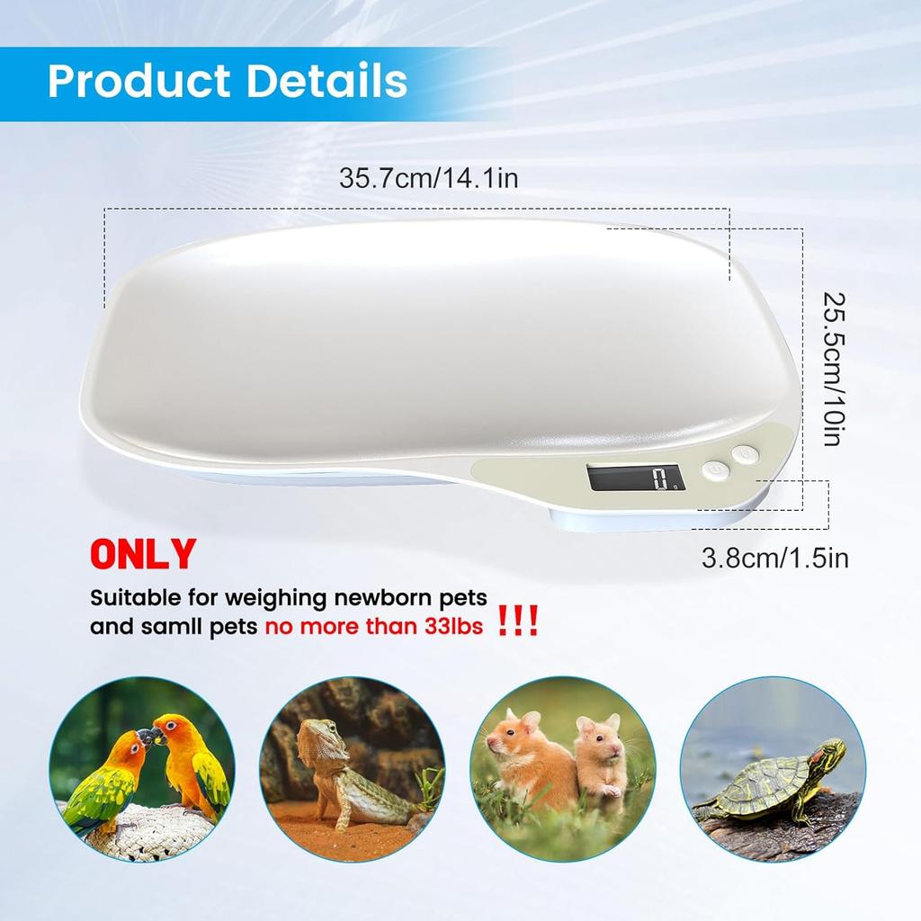 Small Digital Pet Scale for Dogs Cats, Max 33 lbs LCD Display Small Animal Scale, Multi-Function Mini Electronic Kitchen Food Weighing Scales, for
