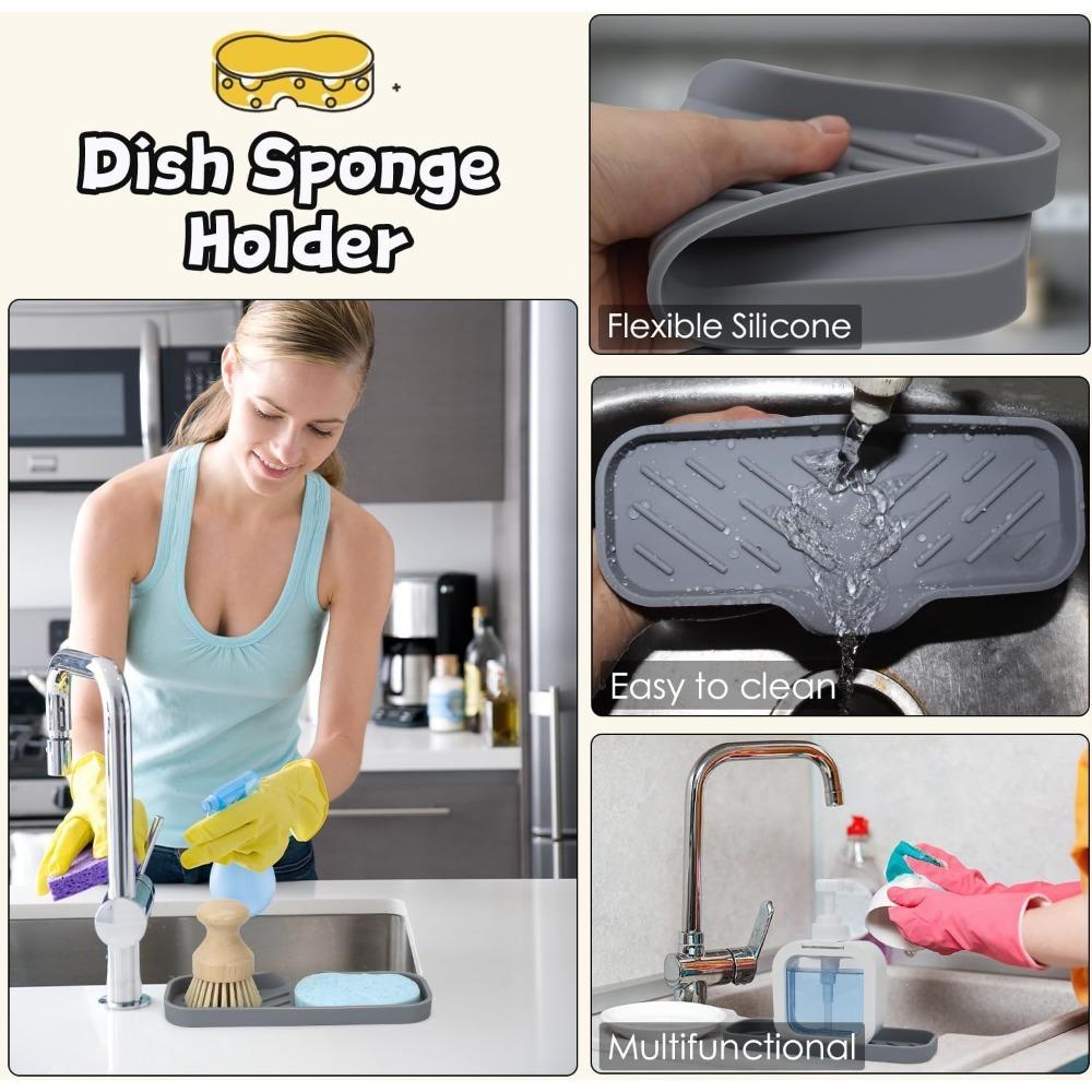 Silicone Bathroom Soap Dishes and Kitchen Sink Organizer, Sponge Holder, Dish Soap Tray, Idear for Dispenser, Scrubber,Bottle,Cup on Sink
