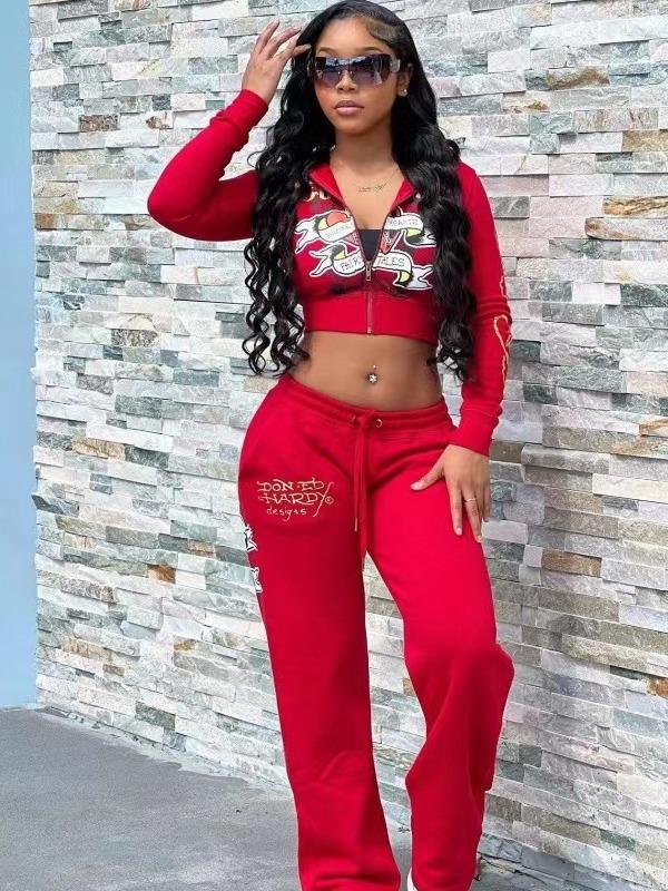 European and American Women's 2024 Casual Street Print Two-Piece Suit - Multicolor Girlfriend Set