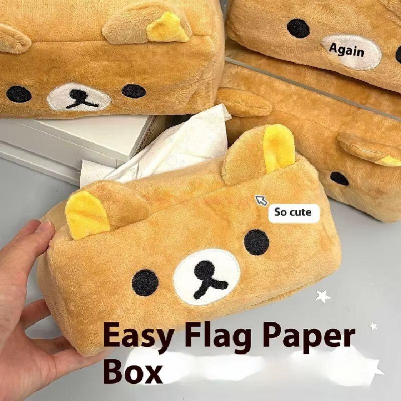 Cartoon Cute Rilakkuma Bear Plush Tissue Box Holder Easy Pull Paper Towel Organizer Storage For Girl Home Decoration Toys Gifts