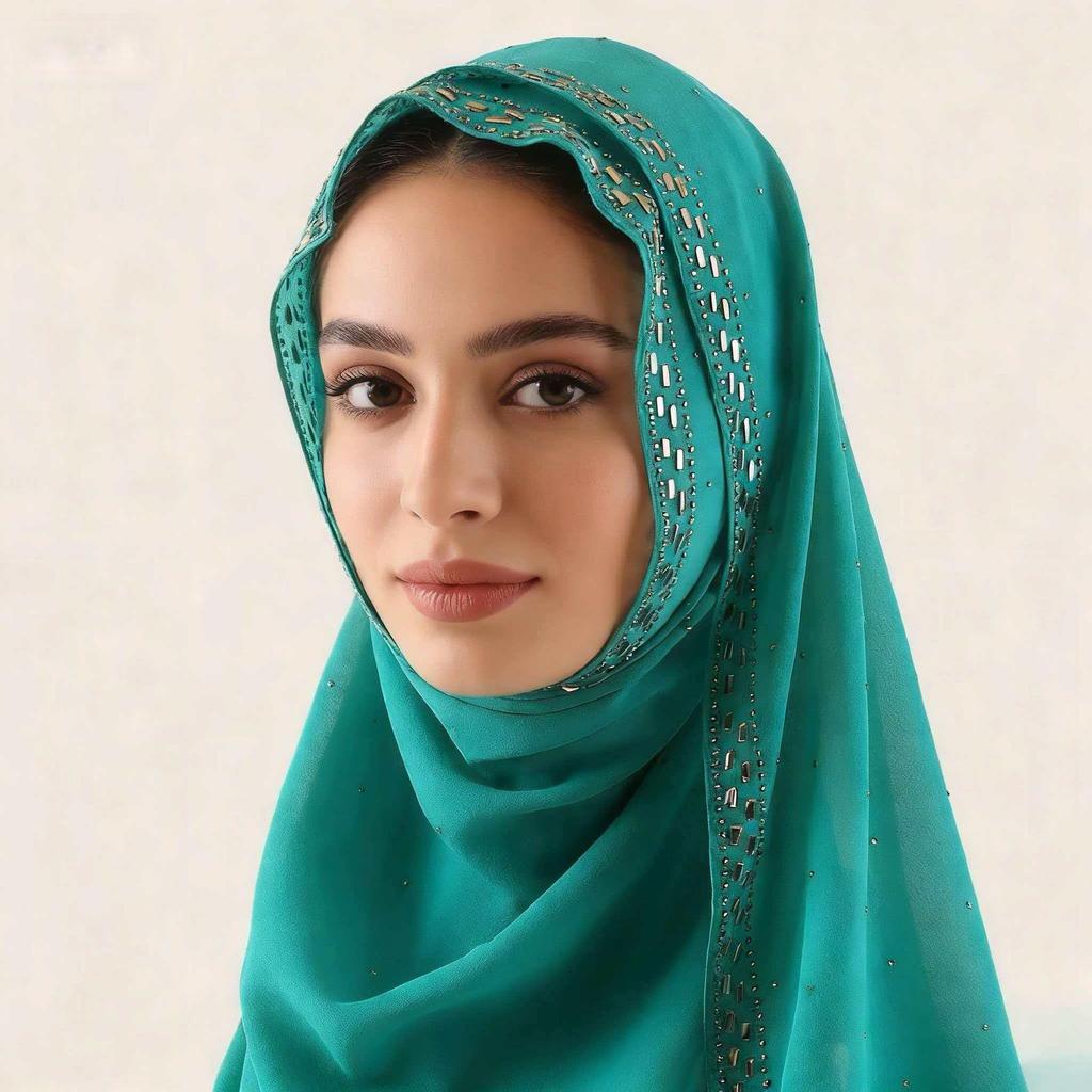 Pearl Chiffon Rhinestone Ethnic Scarf Shawl