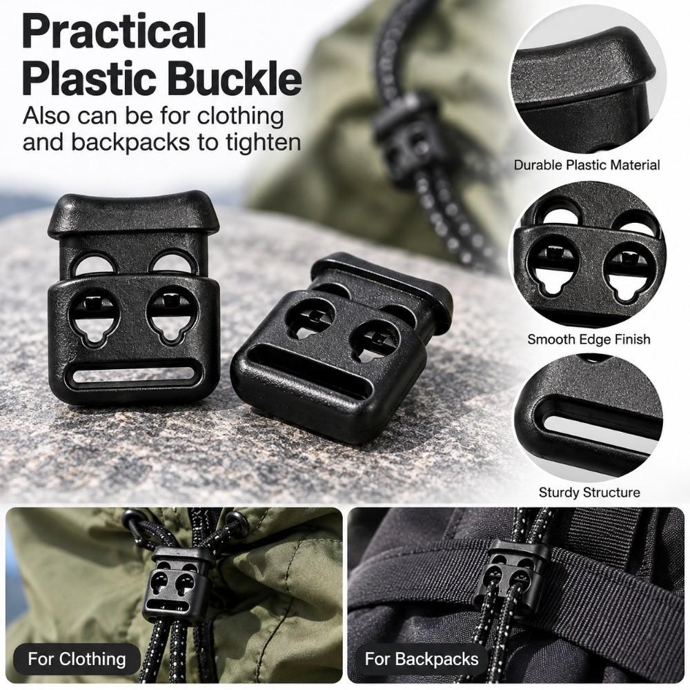 10pcs Black Rope Clamp Cord Lock Stopper Plastic Square Spring Buckle for Lanyard Chest Tag