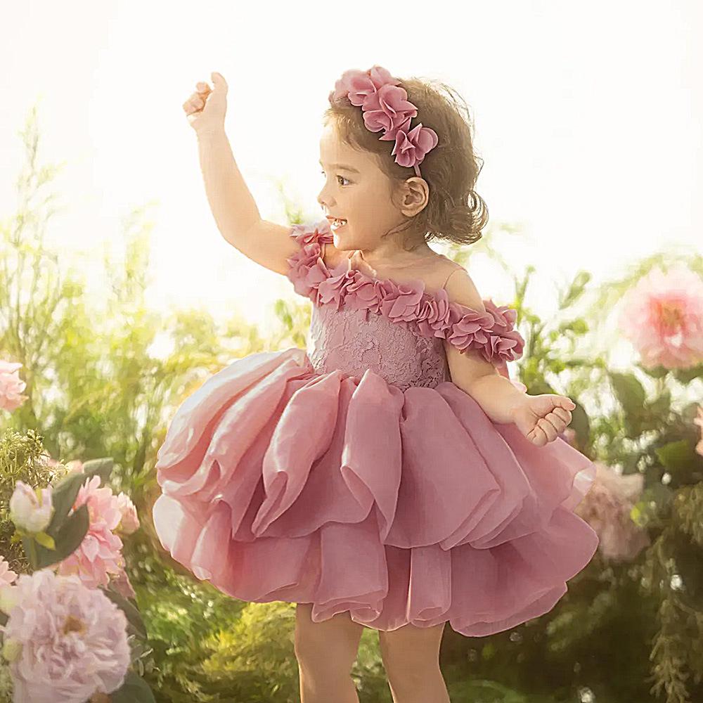 European & American Flower Girl Mesh Cake Skirt Dress - Princess Birthday & Wedding Banquet Dress for Baby Girls