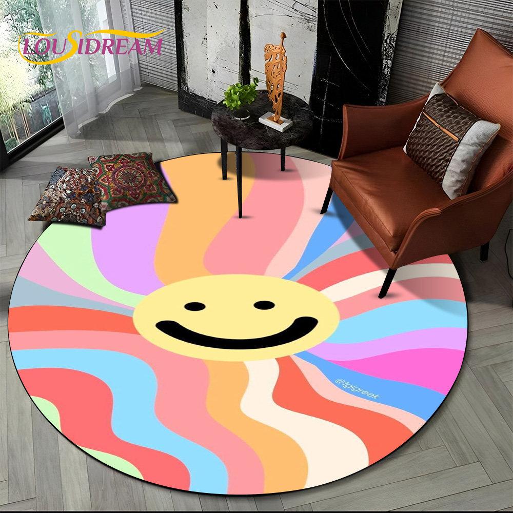 Runder Teppich mit chromatischer Farbtäuschung in Regenbogenfarben, Teppich für Wohnzimmer, Schlafzimmer, Sofa, Spielzimmer, Dekoration, rutschfeste Bodenmatte für Kinder