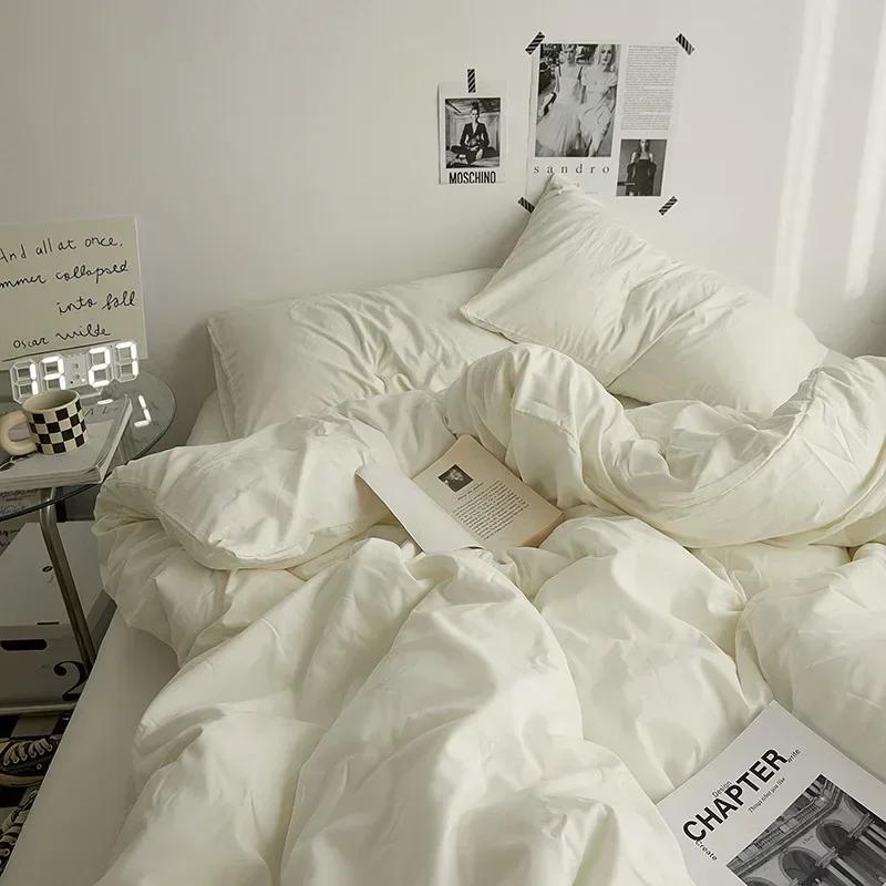 High Quality Solid Color Double Washed Cotton Bedding 4 Pieces Set Student Dormitory Bed Linen Duvet Set Bed Suit