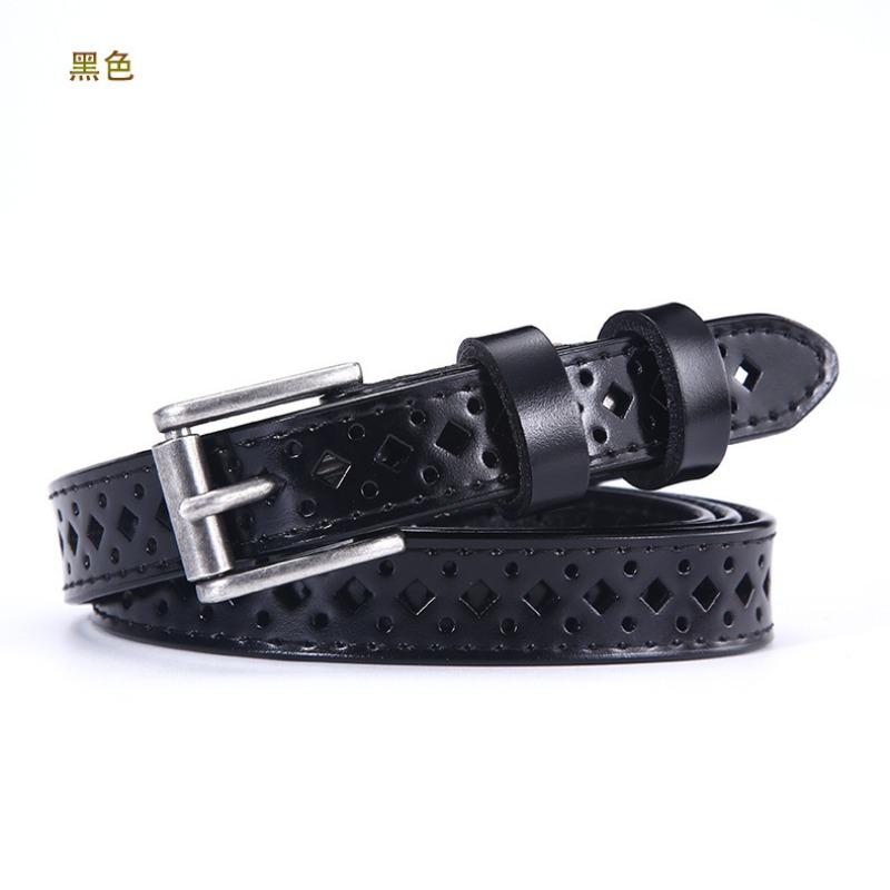 Mei Mary Cowhide belt women's genuine leather easiest for matchcut out decorative jeans belt no punching thin belt