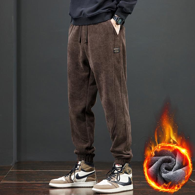 Herren 2025 Winter Fleece-gefütterte Cord-Sweathose: Dicke lässige Baumwollhosen für Herbst & Winter