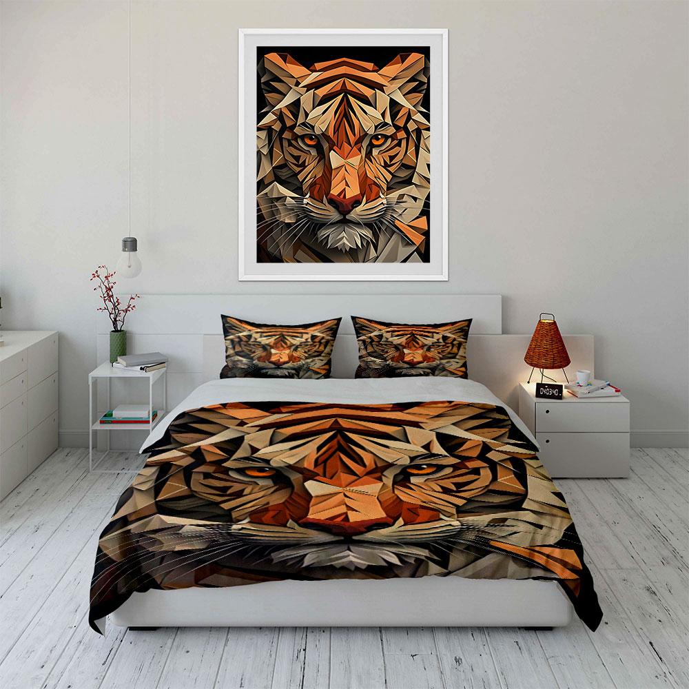 Geometric tiger face pattern. Bedding sets Duvet cover sets Duvet covers Pillowcases(1*Duvet Cover 2*Pillowcases without duvet insert)