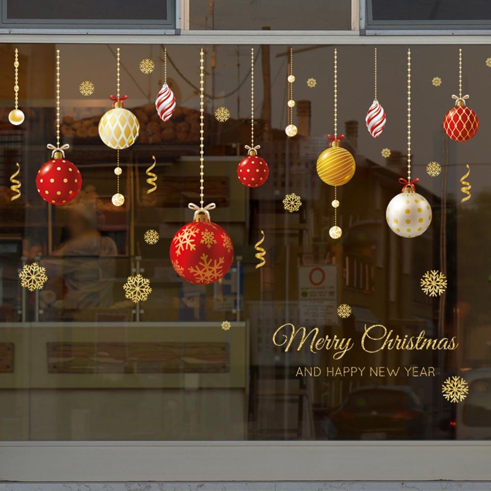 1PCS Merry Christmas  Ball Wall Casement Casement Stickers Christmas Wall Sticker Kids Room Wall Decals Merry XMAS Home Decor