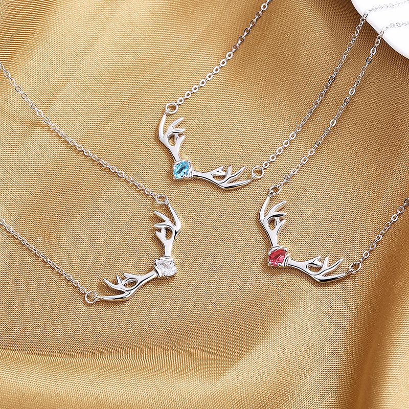 Christmas Reindeer Pendant Necklace, Versatile Antler Design, S925 Silver Fashion Clavicle Chain