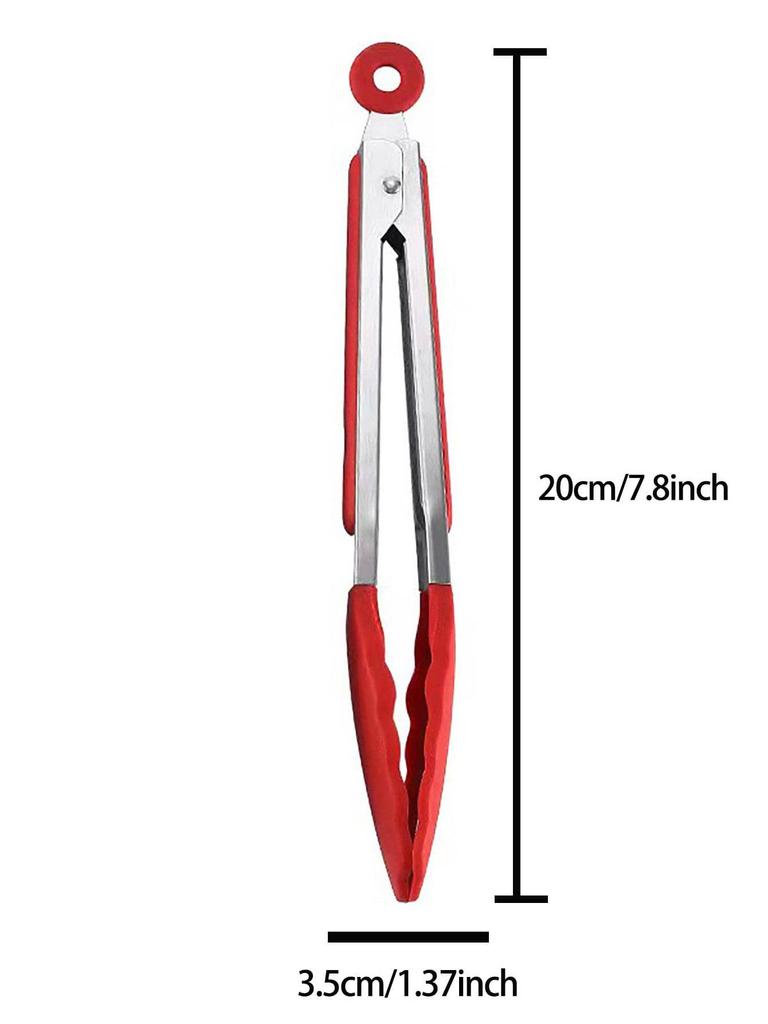 7.8Inch Silicone BBQ Grilling Tong Stainless Steel Food Clip Non-slip Cooking Clip Salad Bread Serving Tools Kitchen Accessories